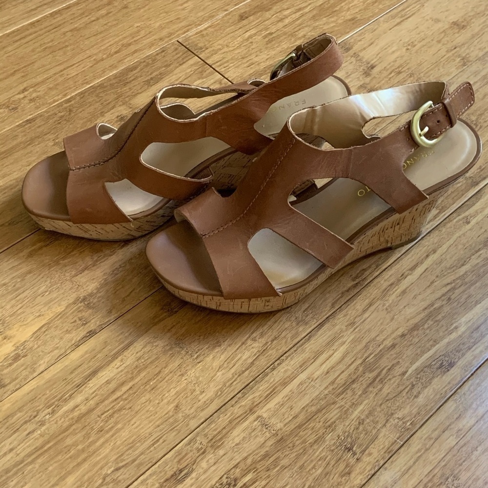 FRANCO SARTO Leather Carmel Wedge Sandals sz 8 - Picture 4 of 6